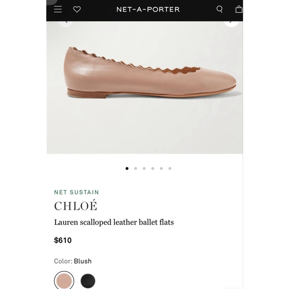 Chloé Lauren Scalloped Leather Ballet Flats Blush Size 39.5